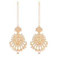 Etnico Traditional Gold Plated Big Earrings Encased With Faux Kundans & Attached With Hair Chain for Women/Girls (E2497W)