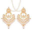 Etnico Traditional Gold Plated Big Earrings Encased With Faux Kundans & Attached With Hair Chain for Women/Girls (E2498W)