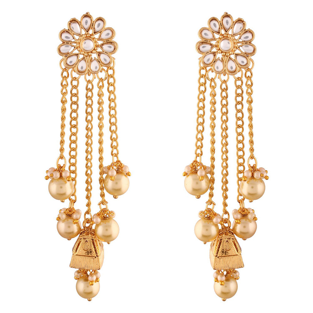 Etnico 18K Gold Plated Traditional Kundan & Pearl Studded Earring Set for Women/Girls (E2606FL)