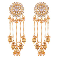 Etnico Gold Plated Bahubali Kundan & Pearl Chain Jhumki Earring for Women (E2617W)