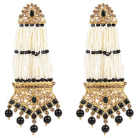 Etnico 18K Gold Plated Traditional Stone Studded Multi Strand Pearl Earrings For Women (E2781B)