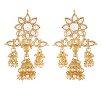 Etnico 18K Gold Plated Traditional Handcrafted Jhumka Earrings Encased with Faux Kundan & Pearl for Women/Girls (E2786W)