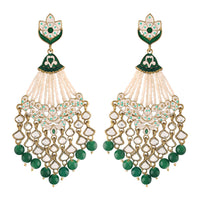 Etnico 18K Gold Plated Traditional Handcrafted Meena Work Earring Glided With Kundan & Pearls (E2792) (Green)