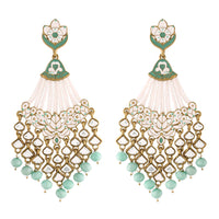 Etnico 18K Gold Plated Traditional Handcrafted Meena Work Earring Glided With Kundan & Pearls (E2792Sb)