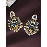 Etnico 18K Gold Plated Traditional Handcrafted Blue Meena Work Earring Glided With Kundan & Pearls (E2794Bl)