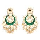 Etnico 18K Gold Plated Traditional Handcrafted Green Meena Work Earring Glided With Kundan & Pearls (E2794G)