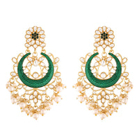 Etnico 18K Gold Plated Traditional Handcrafted Green Meena Work Earring Glided With Kundan & Pearls (E2794G)