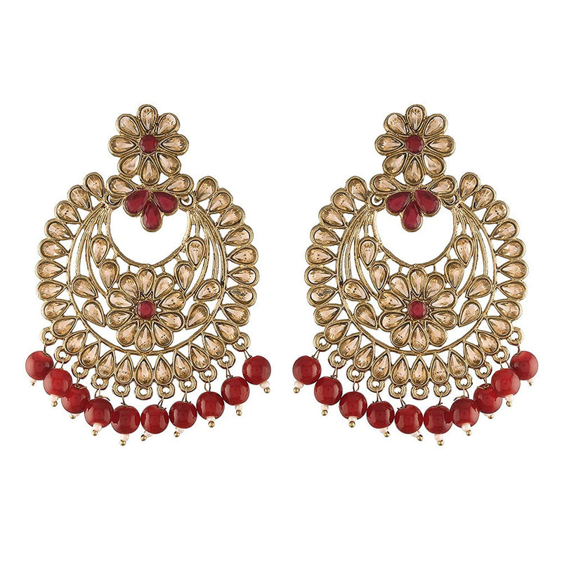 Etnico 18K Gold Plated Traditional Handcrafted Chandbali Earrings Set Encased With Faux Kundan & Pearl For Women/Girls (E2800FLM)