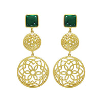 Etnico Traditional Gold Plated Matte Finish Zinc Alloy Earrings for Women, Green (E2811G)