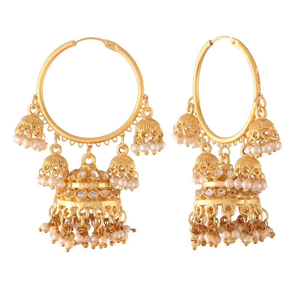 Etnico Golden Metal Gold Plated and Pearl Jhumki Earrings for Women and Girls(E2849)