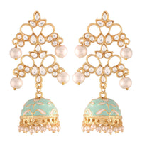 Etnico 18k Gold Plated Pearl Meenakari Jhumki Earrings for Women (E2852SB)