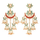 Etnico 18k Gold Plated Pearl Meenakari Lotus Design Dangler Earrings for Women (E2853SB)