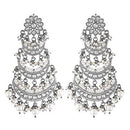 Etnico 18k Silver Oxidised 3 Layered Chandbali Earrings with Kundan and Pearl Work for Women (E2859OX)