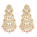 Etnico 18k Gold Plated 3 Layered Beaded Chandbali Earrings with Kundan and Pearl Work for Women (E2859-1) (Pink)