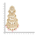 Etnico 18k Gold Plated 3 Layered Beaded Chandbali Earrings with Kundan and Pearl Work for Women (E2859-1) (Pink)