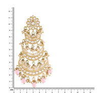 Etnico 18k Gold Plated 3 Layered Beaded Chandbali Earrings with Kundan and Pearl Work for Women (E2859-1) (Pink)