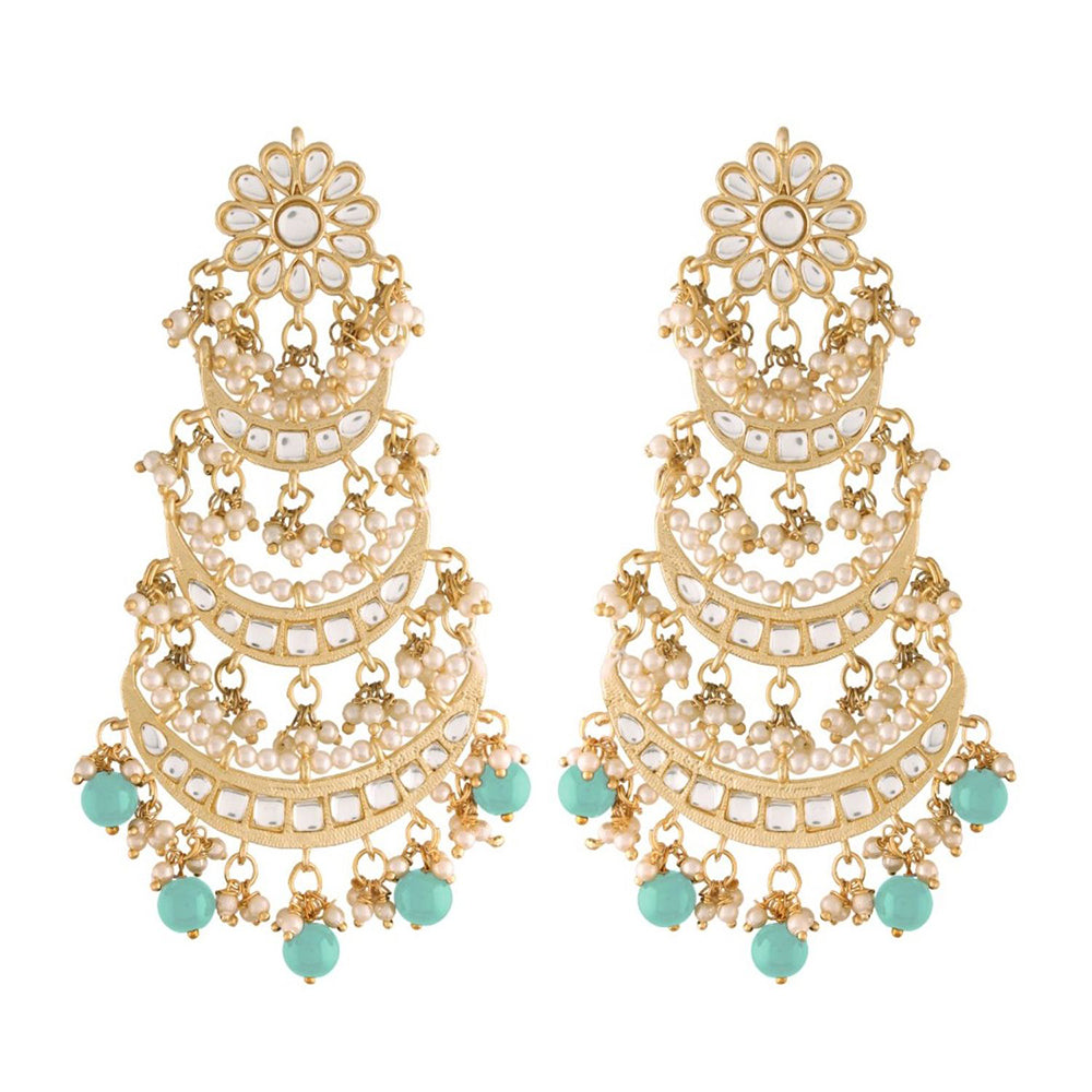Etnico 18k Gold Plated 3 Layered Beaded Chandbali Earrings with Kundan and Pearl Work for Women (E2859Sb)