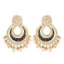 Etnico 18k Gold Plated Enamel/Meenakari Big Chandbali Earrings Glided With Kundan & Pearl for Women (E2860B)