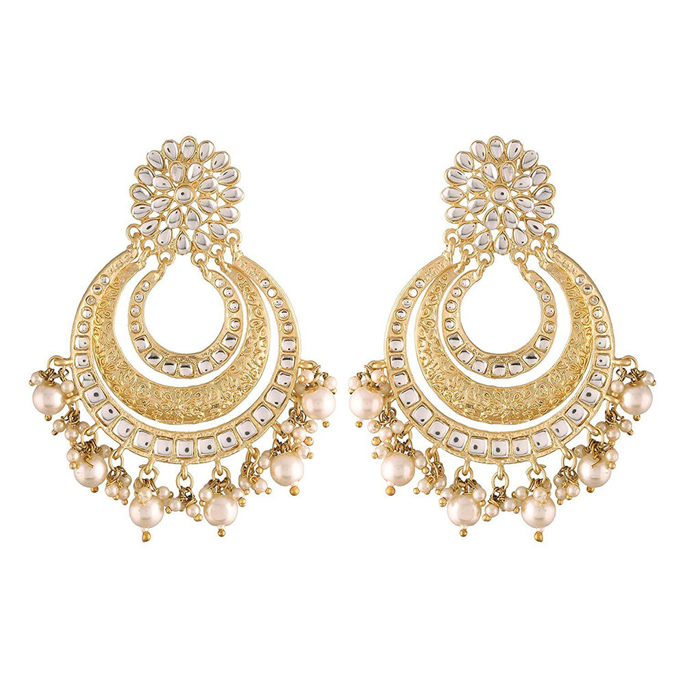 Etnico 18k Gold Plated Big Chandbali Earrings Glided With Kundan & Pearl for Women (E2860FL)