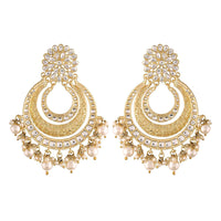 Etnico 18k Gold Plated Big Chandbali Earrings Glided With Kundan & Pearl for Women (E2860FL)