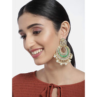 Etnico 18k Gold Plated Enamel/Meenakari Big Chandbali Earrings Glided With Kundan & Pearl for Women (E2860G)