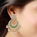 Etnico 18k Gold Plated Enamel/Meenakari Big Chandbali Earrings Glided With Kundan & Pearl for Women (E2860Min)