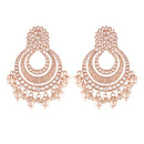 Etnico 18k Rose Gold Plated Big Chandbali Earrings Glided With Kundan & Pearl for Women (E2860RG)