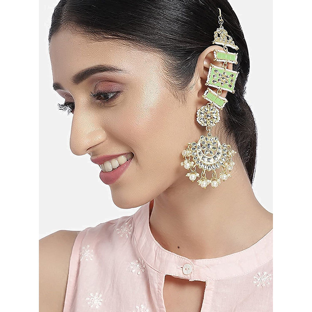 Etnico White 18K Gold Plated Zinc Alloy Matte Finish Kundan and Pearl Work Chandbali Earrings for Women (E2861Min)