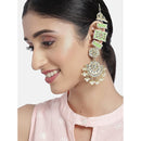 Etnico White 18K Gold Plated Zinc Alloy Matte Finish Kundan and Pearl Work Chandbali Earrings for Women (E2861Min)
