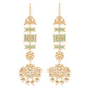 Etnico White 18K Gold Plated Zinc Alloy Matte Finish Kundan and Pearl Work Chandbali Earrings for Women (E2861Min)