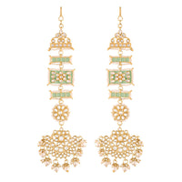 Etnico White 18K Gold Plated Zinc Alloy Matte Finish Kundan and Pearl Work Chandbali Earrings for Women (E2861Min)