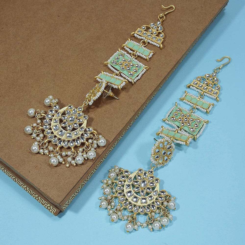 Etnico White 18K Gold Plated Zinc Alloy Matte Finish Kundan and Pearl Work Chandbali Earrings for Women (E2861Min)
