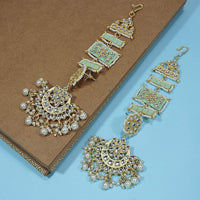 Etnico White 18K Gold Plated Zinc Alloy Matte Finish Kundan and Pearl Work Chandbali Earrings for Women (E2861Min)