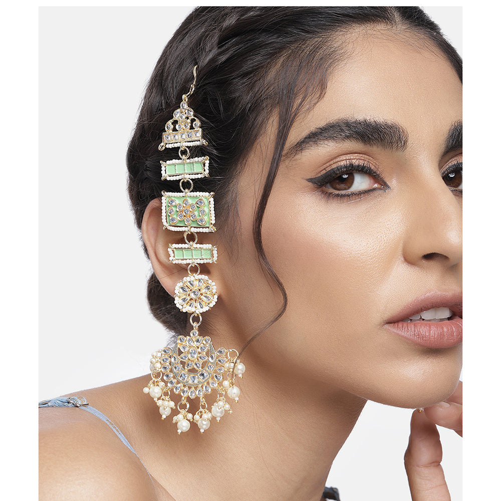 Etnico White 18K Gold Plated Zinc Alloy Matte Finish Kundan and Pearl Work Chandbali Earrings for Women (E2861Min)