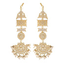 Etnico 18K Gold Plated Zinc Matte Finish Kundan and Pearl Chandbali Earrings for Women