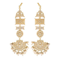 Etnico 18K Gold Plated Zinc Matte Finish Kundan and Pearl Chandbali Earrings for Women