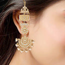 Etnico 18K Gold Plated Zinc Matte Finish Kundan and Pearl Chandbali Earrings for Women