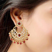 Etnico18K Gold Plated Traditional Big Chandbali Earrings studded with Kundan & Stone for Women/Girls (E2862M)