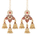 Etnico18K Gold Plated Intricately Designed Traditional with Detachable Hair Chain Encased With Kundans & Pearls Jumki Earrings For Women (E2904M)