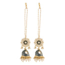 Etnico18K Gold Plated Intricately Designed Traditional with Detachable Hair Chain Encased With Kundans & Pearls Jhumki Earrings For Women (E2906Bl)