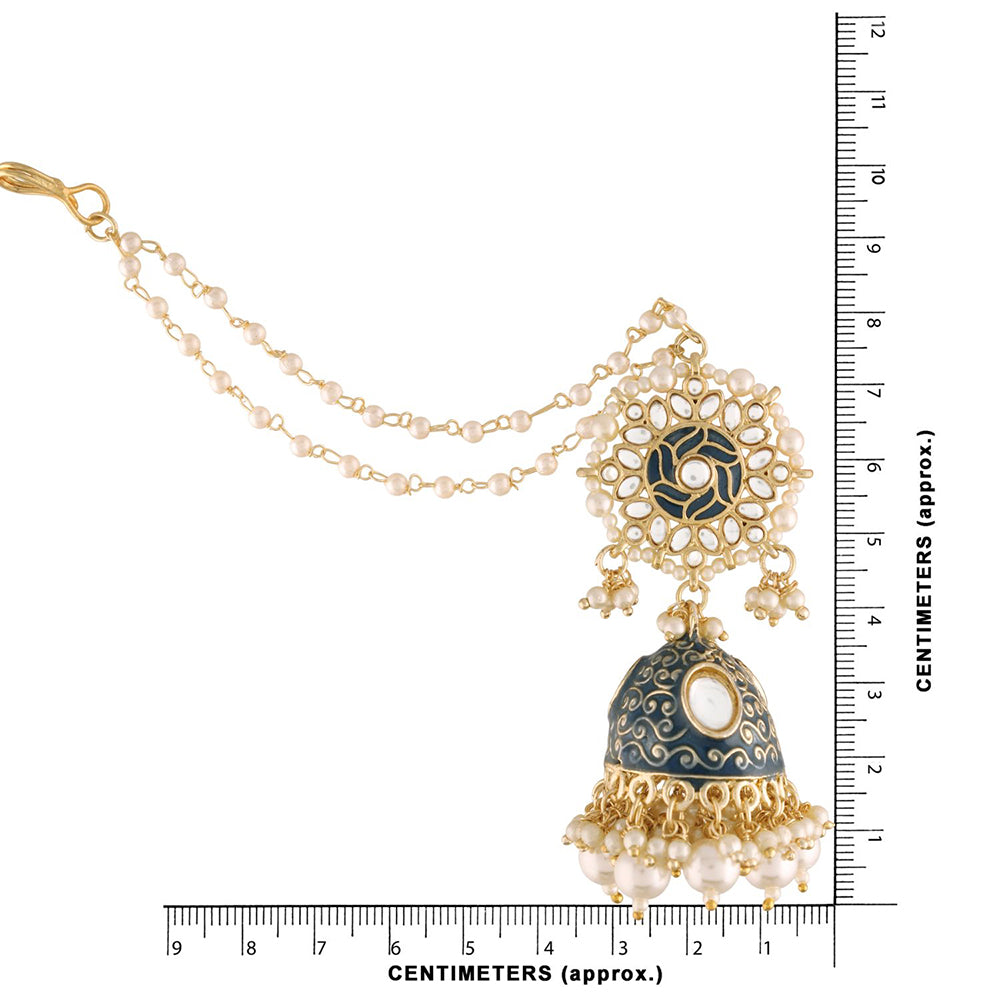 Etnico18K Gold Plated Intricately Designed Traditional with Detachable Hair Chain Encased With Kundans & Pearls Jhumki Earrings For Women (E2906Bl)