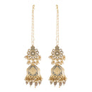 Etnico Gold Plated Alloy Intricately Designed Traditional with Detachable Hair Chain Encased with Kundans and Pearls Jhumka Earrings for Women(E2907Gr)