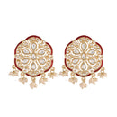 Etnico18k Gold Plated Red Meenakari Kundan Pearl Stud Earrings for Women (E2939R)