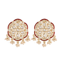 Etnico18k Gold Plated Red Meenakari Kundan Pearl Stud Earrings for Women (E2939R)
