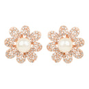 Etnico Valentine's Special Rose Gold-Plated & White Floral Studs Earrings for Women (E2974)