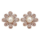 Etnico Valentine's Special Rose Gold-Plated & White Floral Studs Earrings for Women (E2974)
