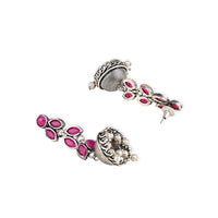Etnico Silver Oxidised Traditional Kundan & Stone Studded Jhumka Earrings For Women (E2979ZQ)