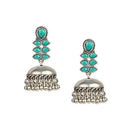 Etnico Silver Oxidised Traditional Kundan & Stone Studded Jhumka Earrings For Women (E2980ZG)