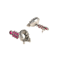 Etnico Silver Oxidised Traditional Kundan & Stone Studded Jhumka Earrings For Women (E2980ZQ)