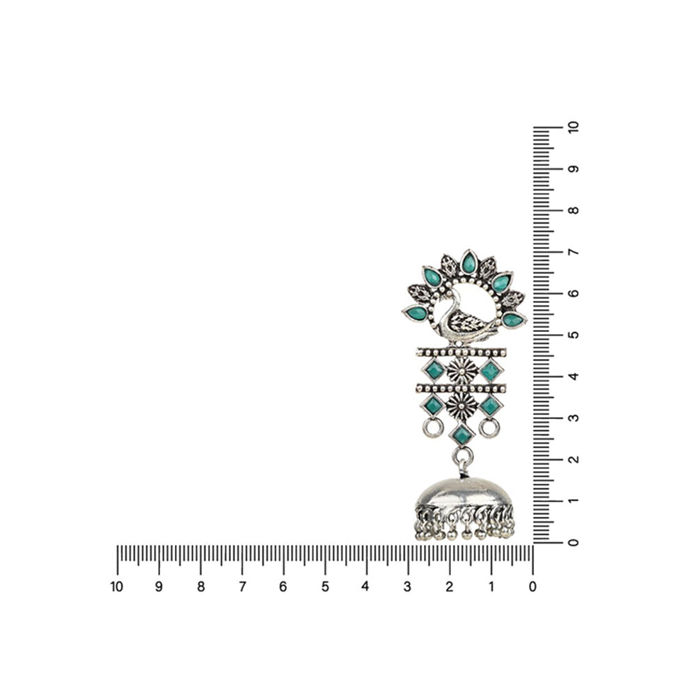 Etnico Silver Oxidised Traditional Kundan & Stone Studded Jhumka Earrings For Women (E2981ZG)